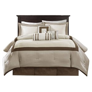 Madison Park Genevieve 7-Piece Polyester Solid Comforter Set in Beige