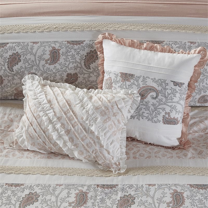 Madison Park Dawn 9-Piece Cotton T180 Printing Pieced Comforter Set in Pink