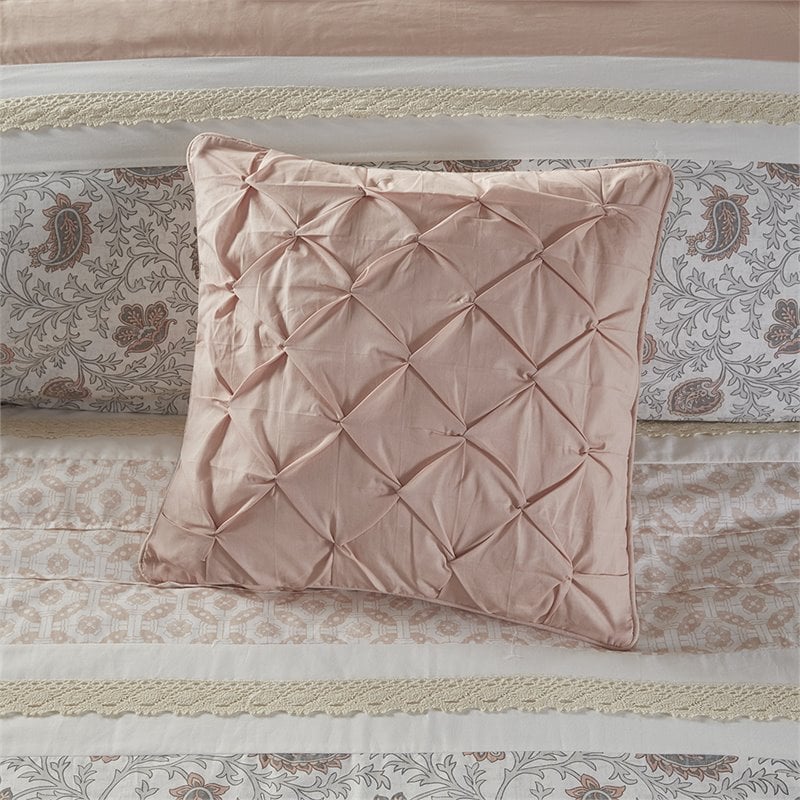 Madison Park Dawn 9-Piece Cotton T180 Printing Pieced Comforter Set in Pink