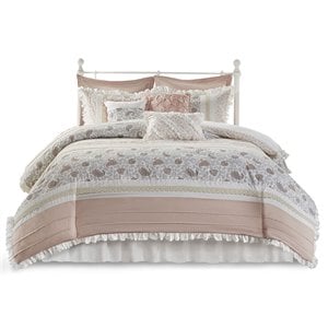 Madison Park Dawn 9-Piece Cotton T180 Printing Pieced Comforter Set in Pink