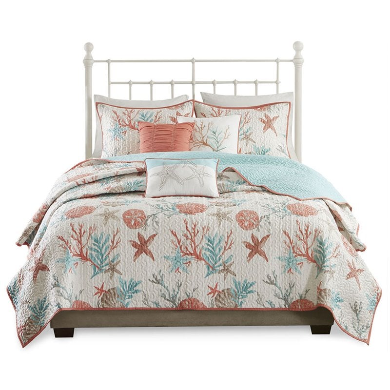 Madison Park 6-Piece 100 Percent Cotton Sateen Printed Coverlet Set in Pink