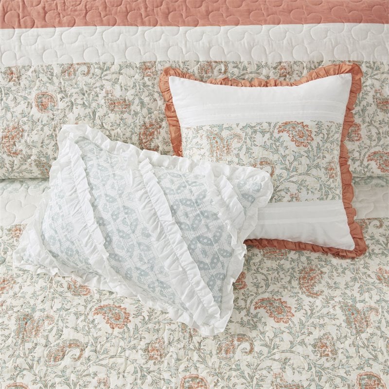 Madison Park 6-Piece 100 Percent Cotton Percale Printed Coverlet Set in Pink
