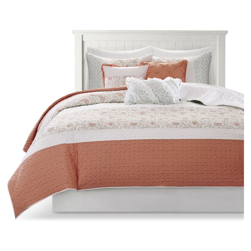 Madison Park 6-Piece 100 Percent Cotton Percale Printed Coverlet Set in Pink