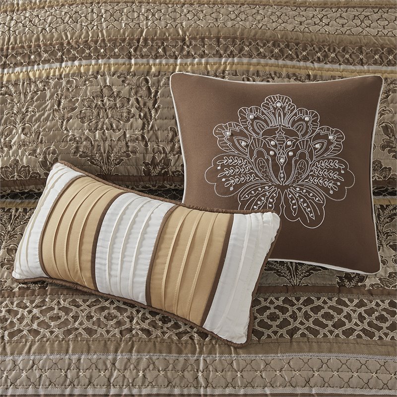 Madison Park Bellagio 6-Piece Polyester Jacquard Coverlet Set in Brown