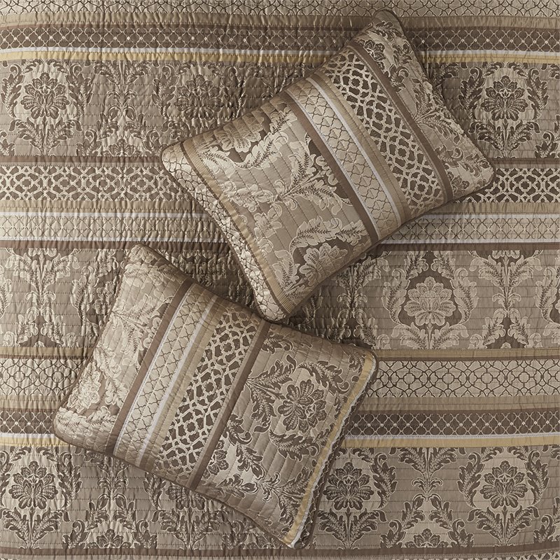 Madison Park Bellagio 6-Piece Polyester Jacquard Coverlet Set in Brown