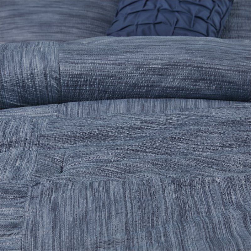 Madison Park Walter 7-Piece Polyester Printed Seersucker Comforter Set in Navy