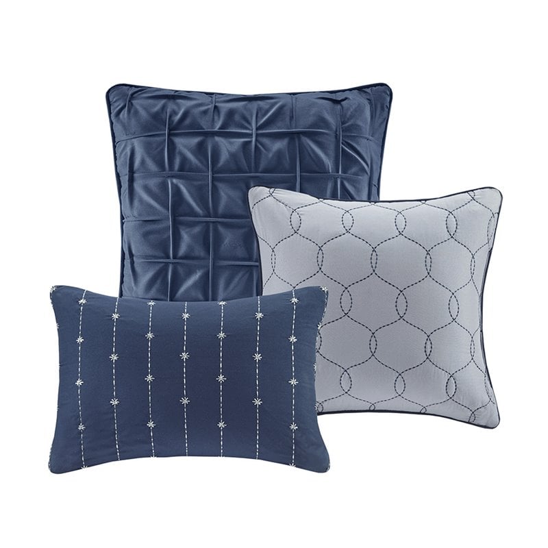 Madison Park Walter 7-Piece Polyester Printed Seersucker Comforter Set in Navy