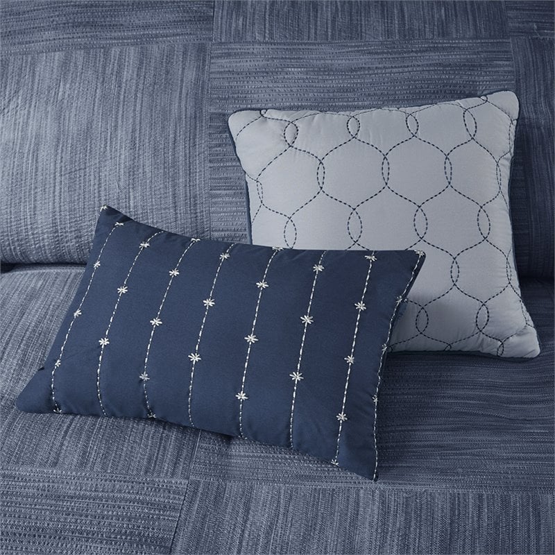 Madison Park Walter 7-Piece Polyester Printed Seersucker Comforter Set in Navy