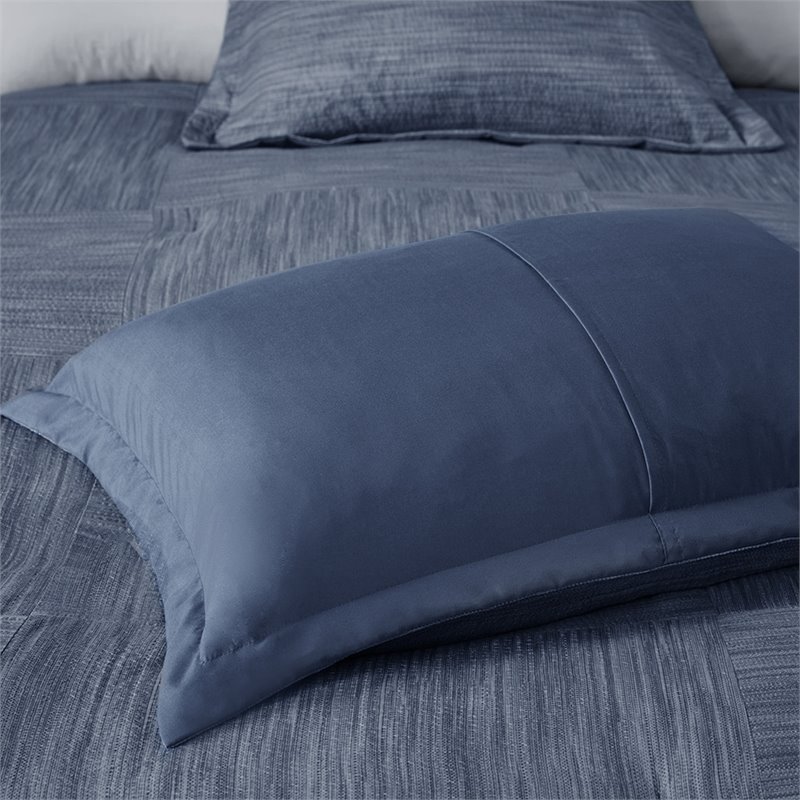 Madison Park Walter 7-Piece Polyester Printed Seersucker Comforter Set in Navy