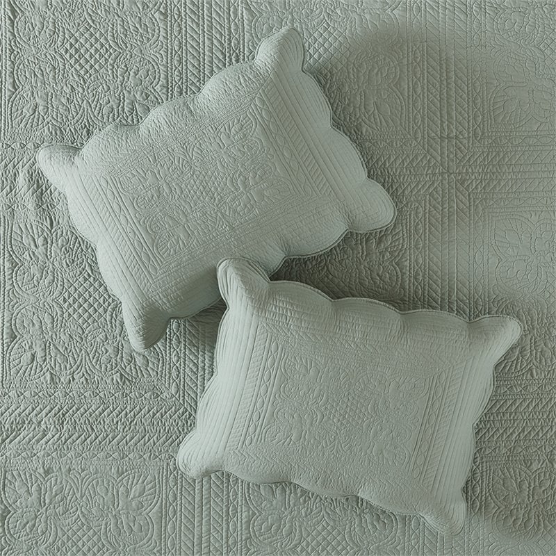 Madison Park Tuscany Polyester Microfiber Solid Brushed Coverlet Set in Green