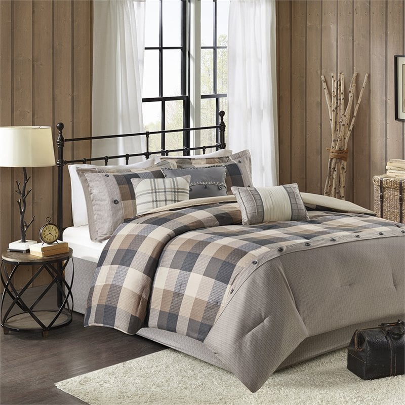 Madison Park Ridge 7-Piece Polyester Herringbone Printed Comforter Set in Brown