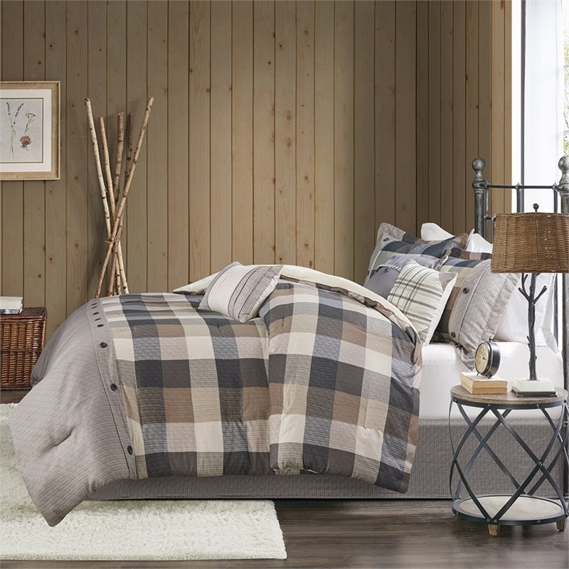 Madison Park Ridge 7-Piece Polyester Herringbone Printed Comforter Set in Brown