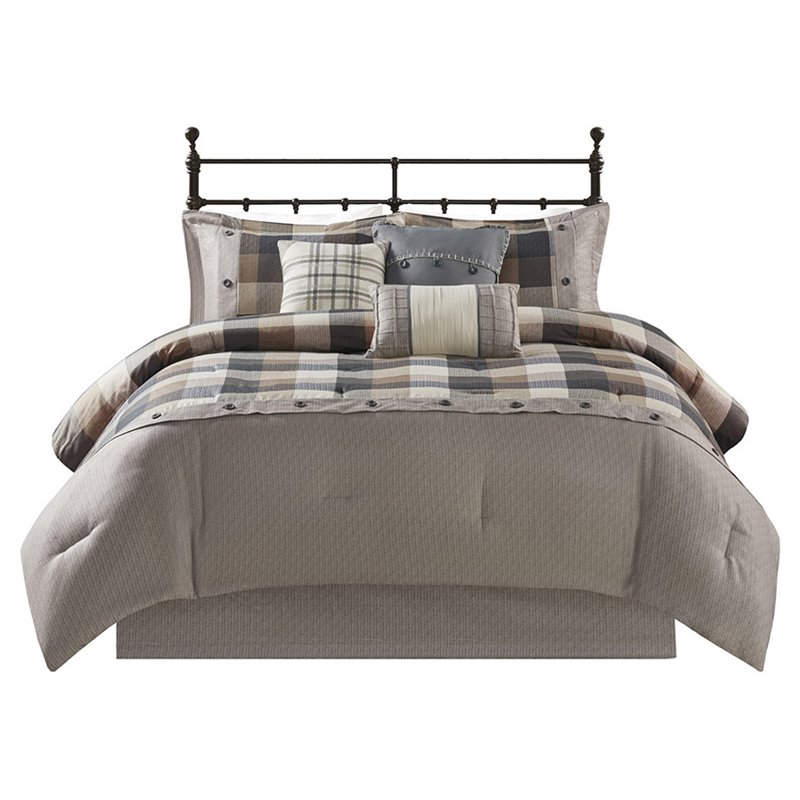 Madison Park Ridge 7-Piece Polyester Herringbone Printed Comforter Set in Brown