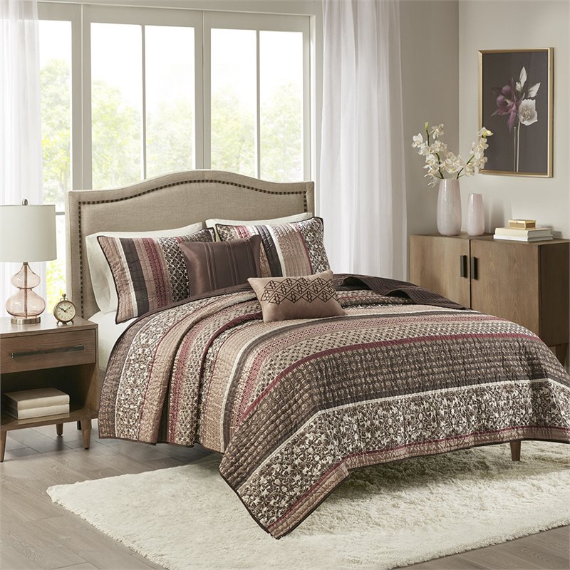 Madison Park Princeton 5-Piece 100 Percent Polyester Jacquard Coverlet Set - Red