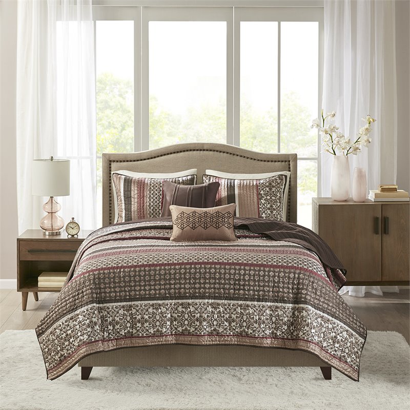 Madison Park Princeton 5-Piece 100 Percent Polyester Jacquard Coverlet Set - Red