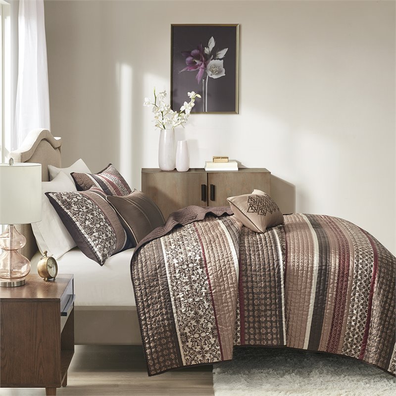 Madison Park Princeton 5-Piece 100 Percent Polyester Jacquard Coverlet Set - Red