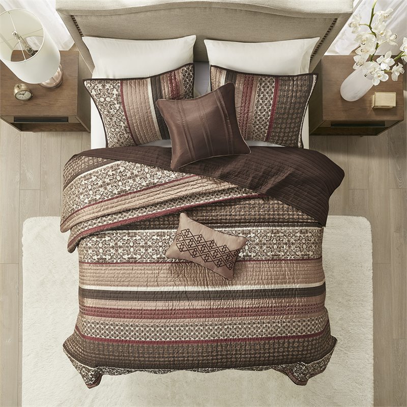 Madison Park Princeton 5-Piece 100 Percent Polyester Jacquard Coverlet Set - Red