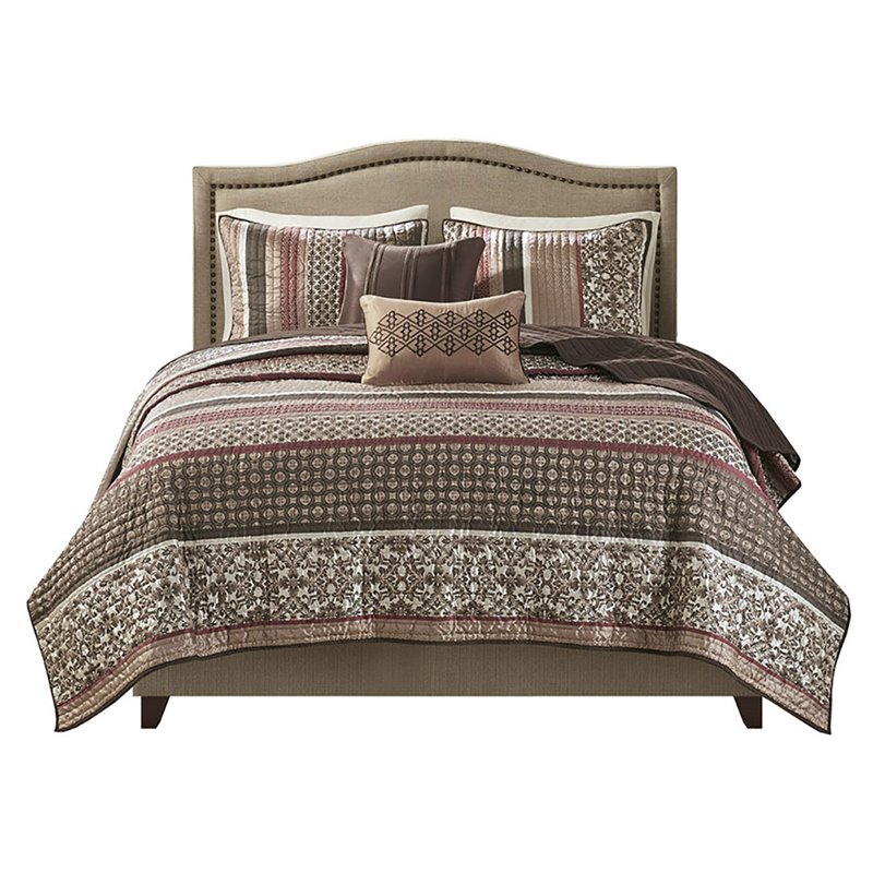 Madison Park Princeton 5-Piece 100 Percent Polyester Jacquard Coverlet Set - Red