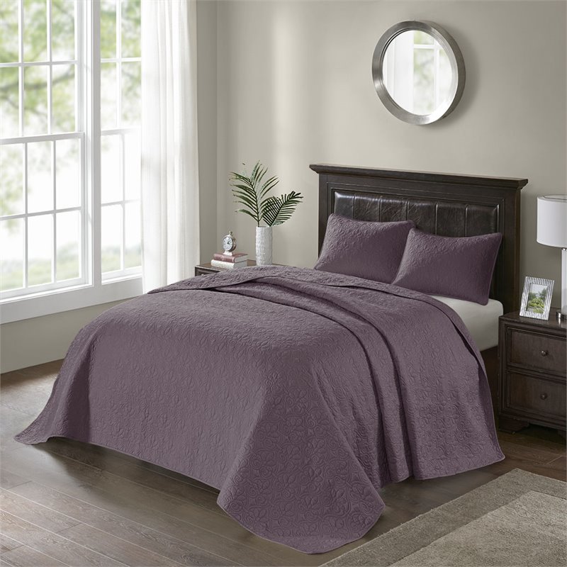 Madison Park Quebec Cotton Fibers Fill Brushed Microfiber Bedspread Set - Purple