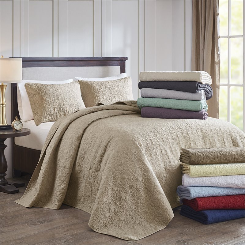 Madison Park Quebec Cotton Fibers Fill Brushed Microfiber Bedspread Set - Purple