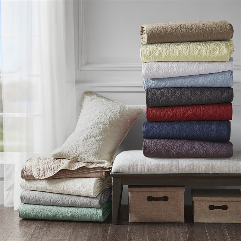 Madison Park Quebec Cotton Fibers Fill Brushed Microfiber Bedspread Set - Purple