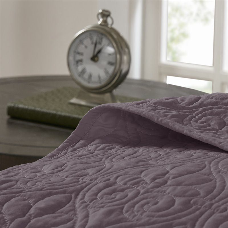 Madison Park Quebec Cotton Fibers Fill Brushed Microfiber Bedspread Set - Purple