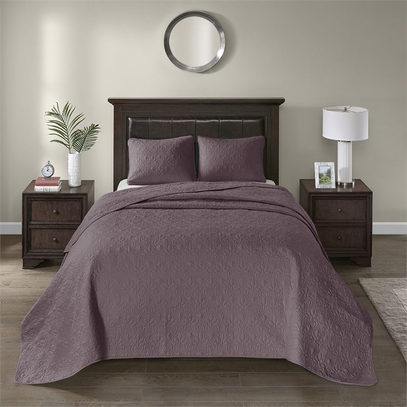 Madison Park Quebec Cotton Fibers Fill Brushed Microfiber Bedspread Set - Purple