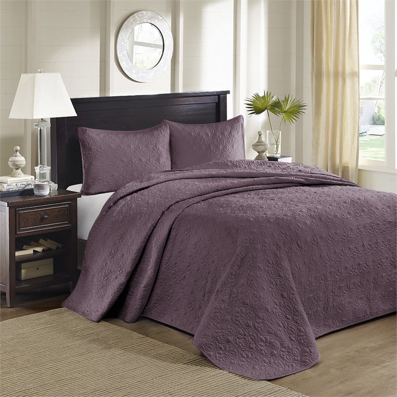 Madison Park Quebec Cotton Fibers Fill Brushed Microfiber Bedspread Set - Purple