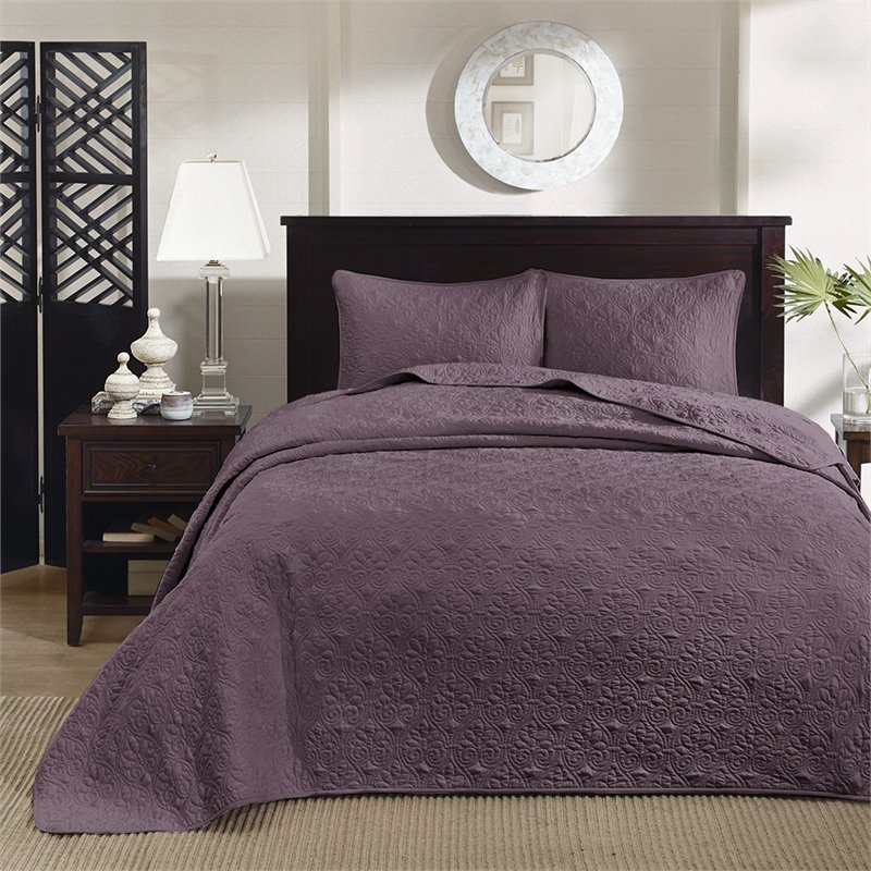 Madison Park Quebec Cotton Fibers Fill Brushed Microfiber Bedspread Set - Purple