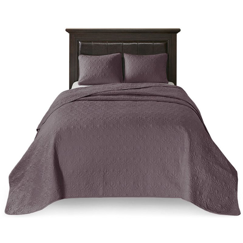 Madison Park Quebec Cotton Fibers Fill Brushed Microfiber Bedspread Set - Purple