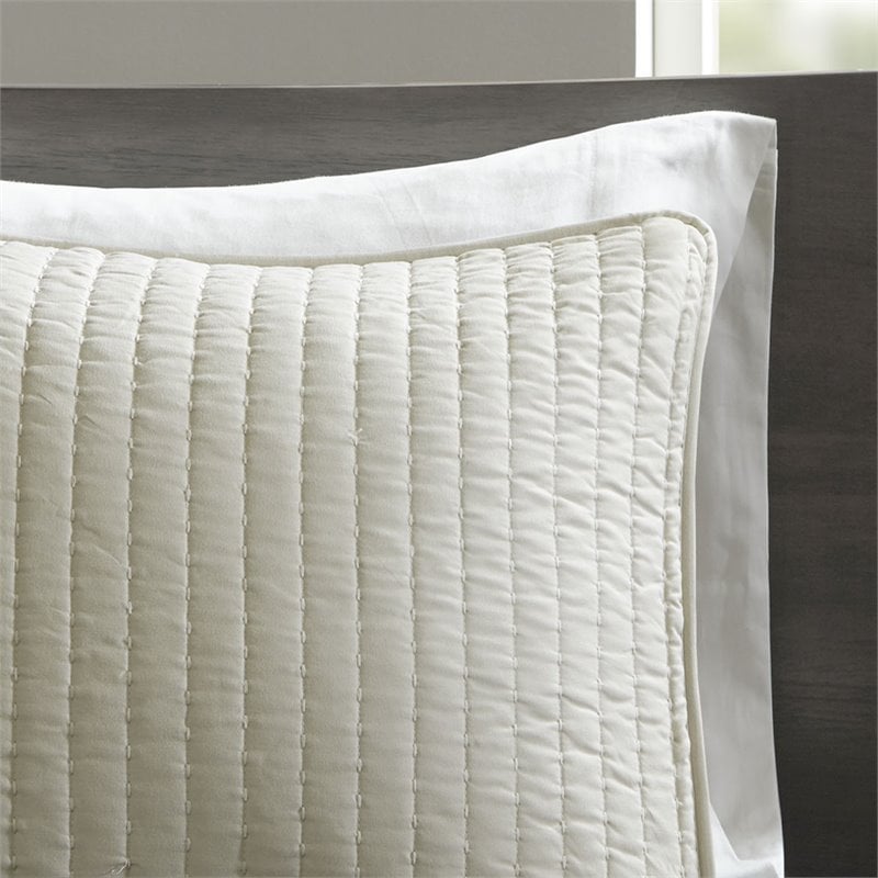 Madison Park Keaton 100 Percent Polyester Microfiber Coverlet Mini Set in Cream