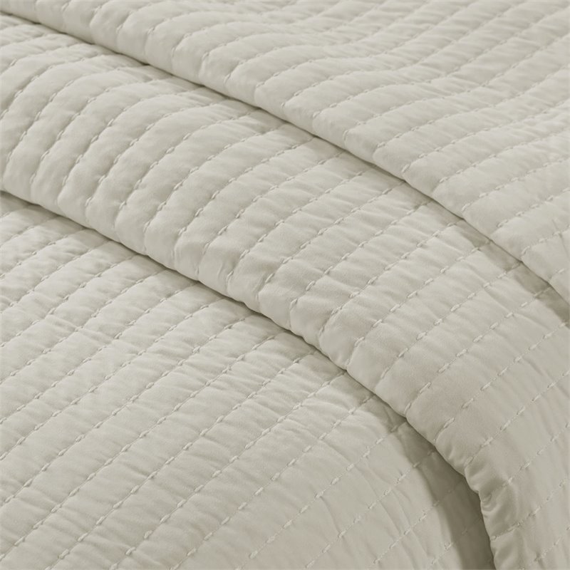 Madison Park Keaton 100 Percent Polyester Microfiber Coverlet Mini Set in Cream