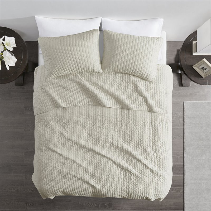 Madison Park Keaton 100 Percent Polyester Microfiber Coverlet Mini Set in Cream