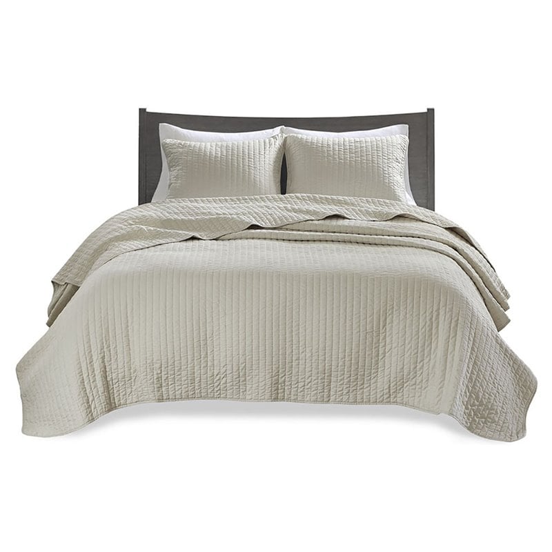 Madison Park Keaton 100 Percent Polyester Microfiber Coverlet Mini Set in Cream