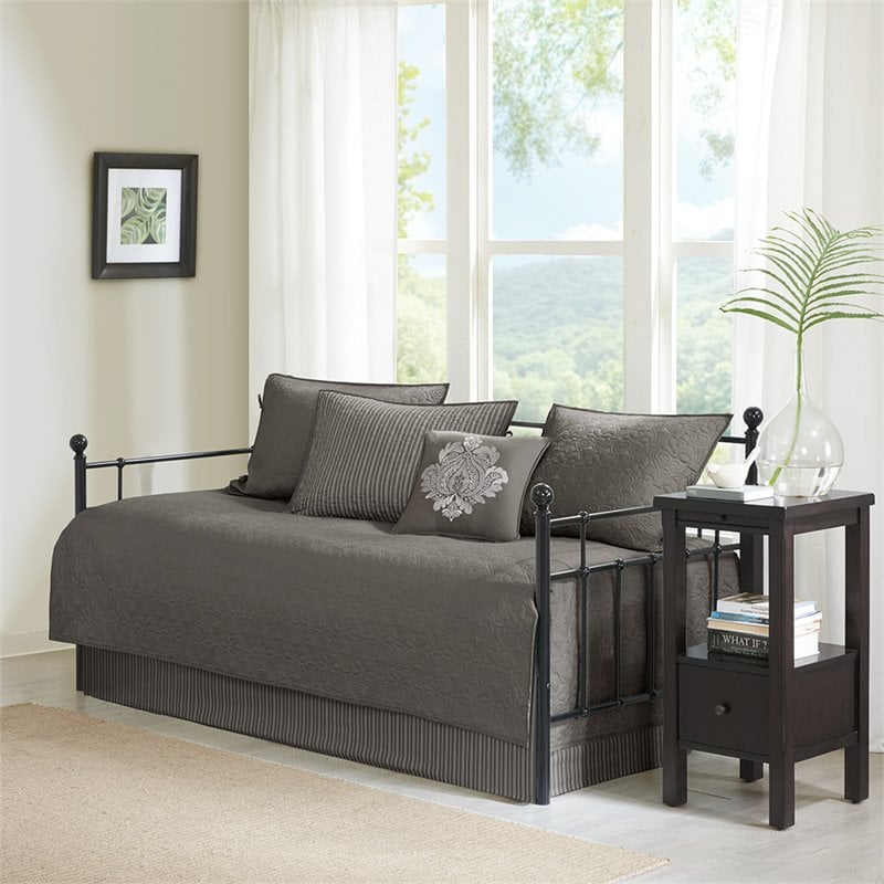 Madison Park Quebec Polyester Solid Brushed Reversible Daybed Cover Set in Gray