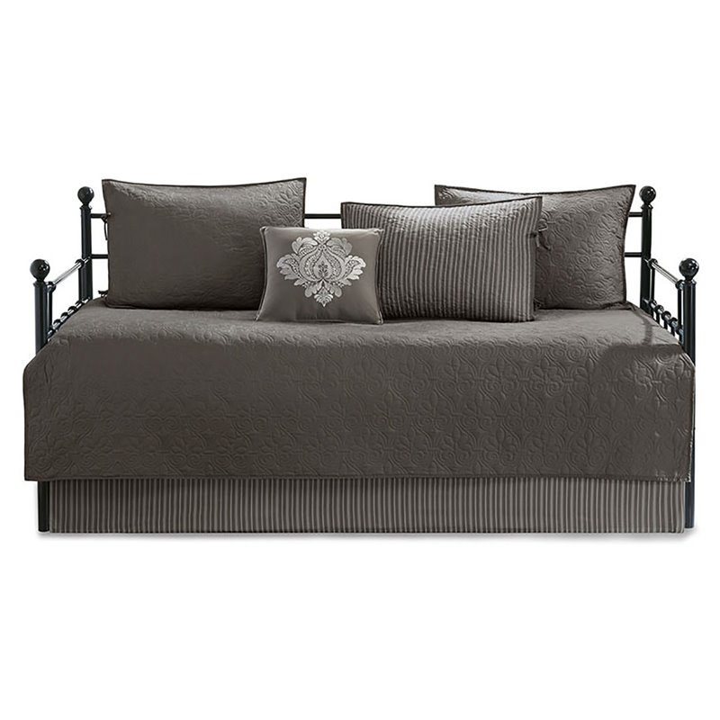 Madison Park Quebec Polyester Solid Brushed Reversible Daybed Cover Set in Gray