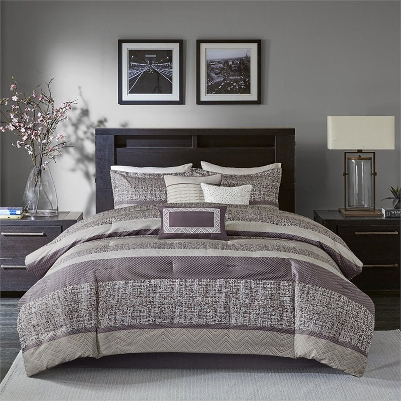 Madison Park Rhapsody 7-Piece Polyester Jacquard Comforter Set in Purple