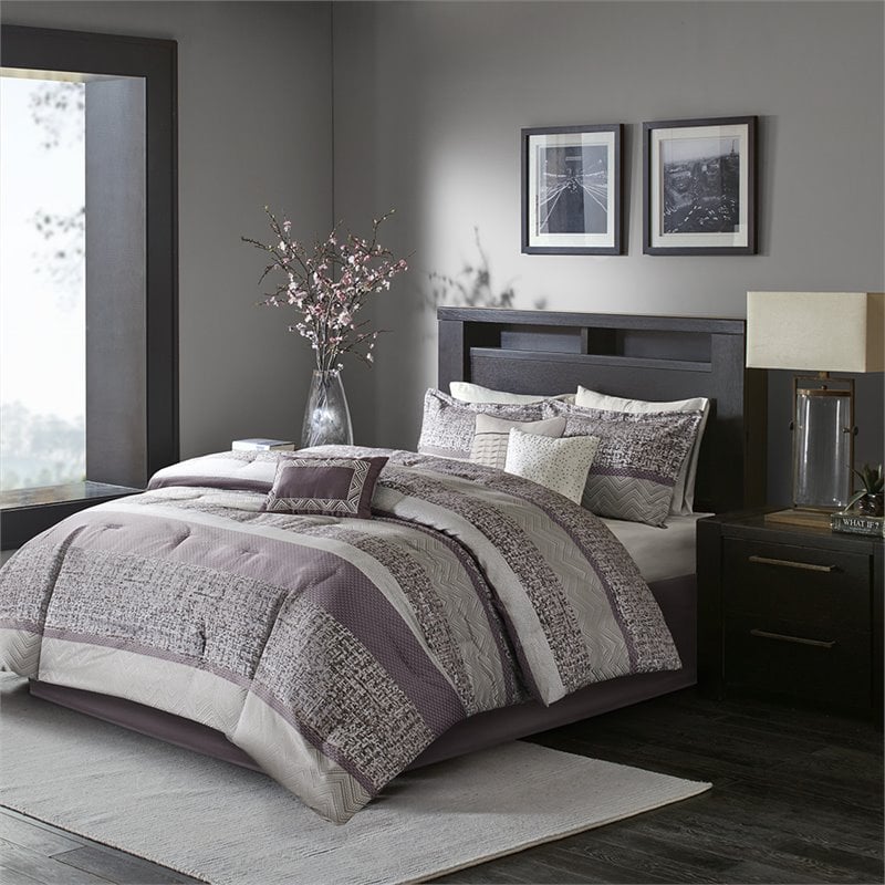 Madison Park Rhapsody 7-Piece Polyester Jacquard Comforter Set in Purple