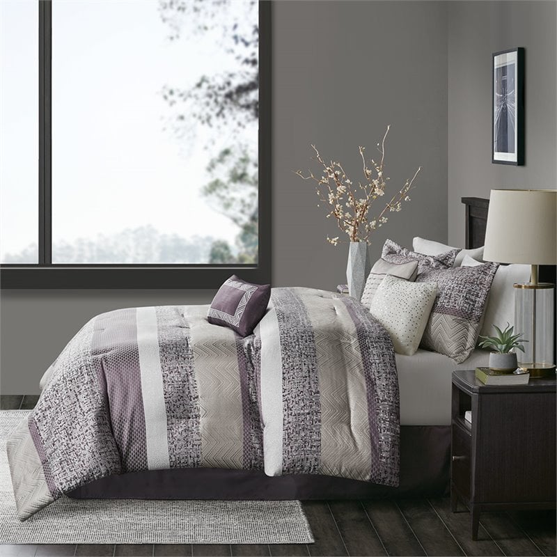 Madison Park Rhapsody 7-Piece Polyester Jacquard Comforter Set in Purple