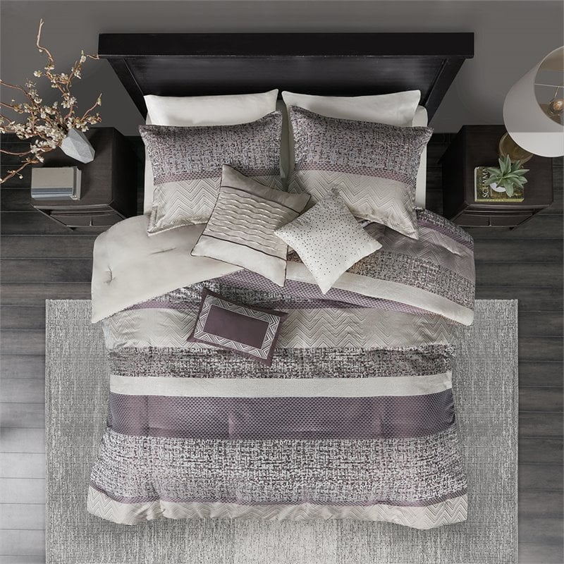 Madison Park Rhapsody 7-Piece Polyester Jacquard Comforter Set in Purple