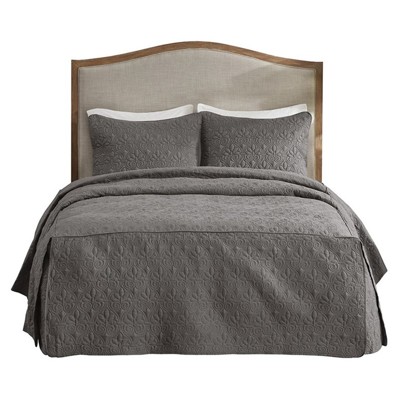 Madison Park Traditional 100 Percent Polyester Fitted Bedspread in Gray
