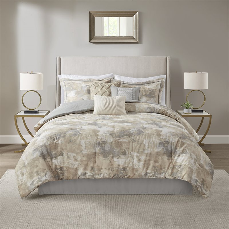 Madison Park Beacon 7-Piece Cotton Fabric Comforter Set in Gray
