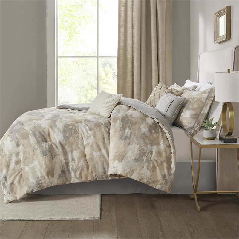 Madison Park Beacon 7-Piece Cotton Fabric Comforter Set in Gray