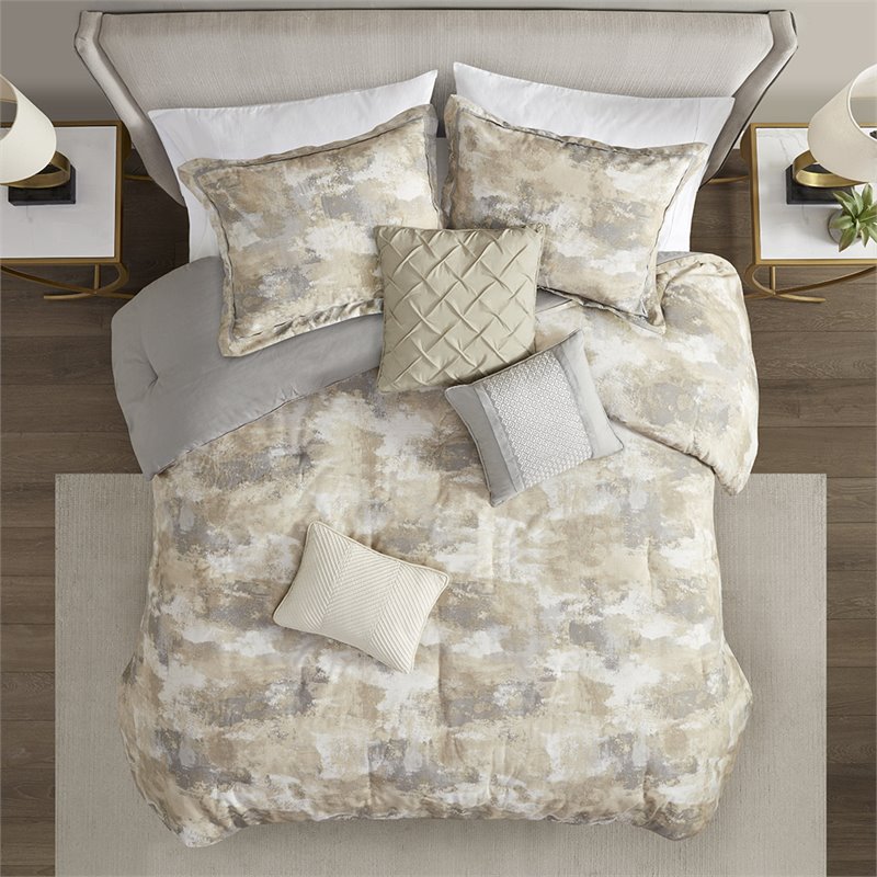 Madison Park Beacon 7-Piece Cotton Fabric Comforter Set in Gray