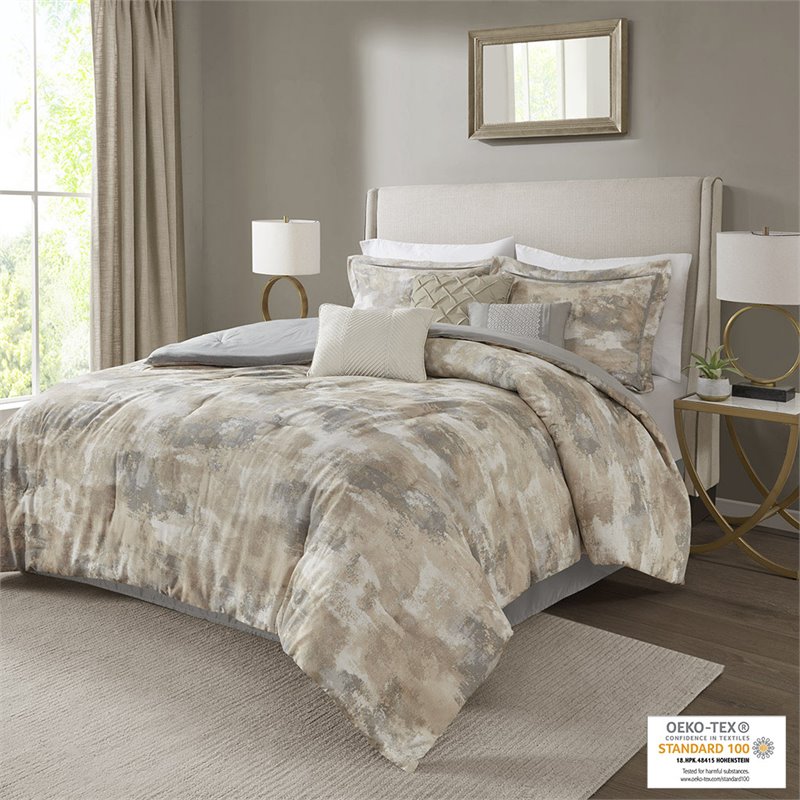 Madison Park Beacon 7-Piece Cotton Fabric Comforter Set in Gray