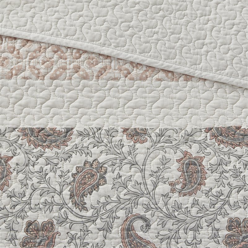 Madison Park 6-Piece 100 Percent Cotton Printing Pieced Coverlet Set in Pink