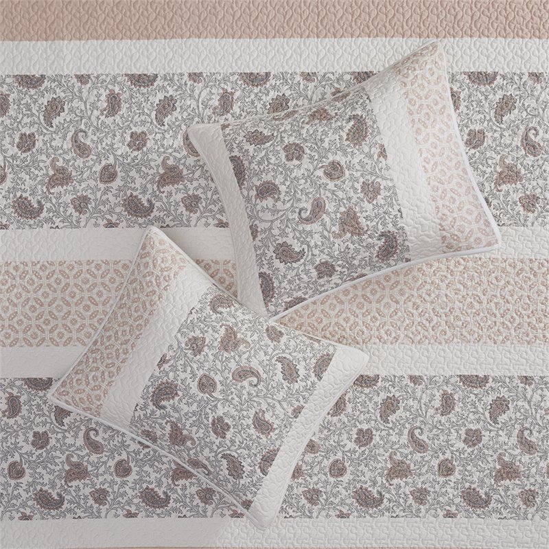 Madison Park 6-Piece 100 Percent Cotton Printing Pieced Coverlet Set in Pink