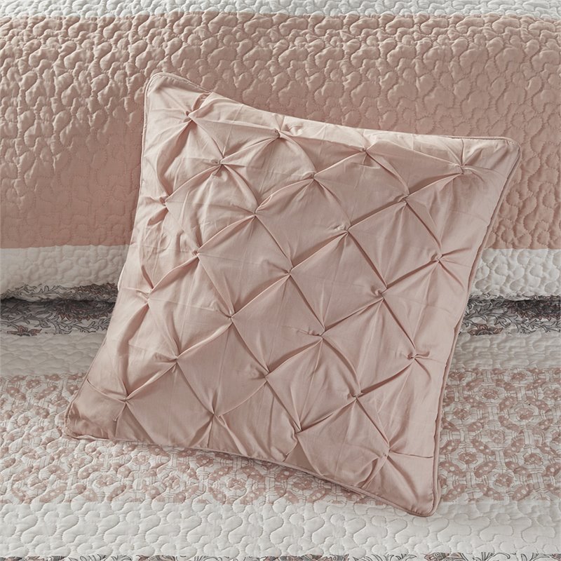 Madison Park 6-Piece 100 Percent Cotton Printing Pieced Coverlet Set in Pink