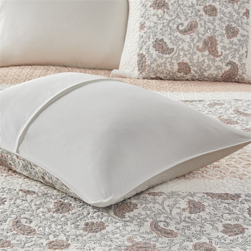 Madison Park 6-Piece 100 Percent Cotton Printing Pieced Coverlet Set in Pink