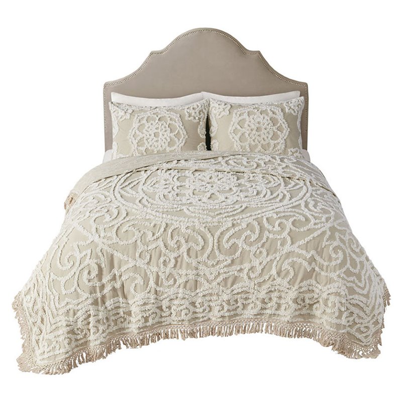 Madison Park Laetitia 100 Percent Cotton Tufted Coverlet Set In Beige ...